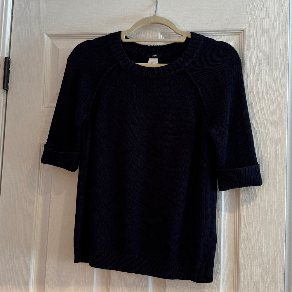 J. Crew Silk Blend Navy Elbow Length Short-Sleeved Sweater - Sz Small